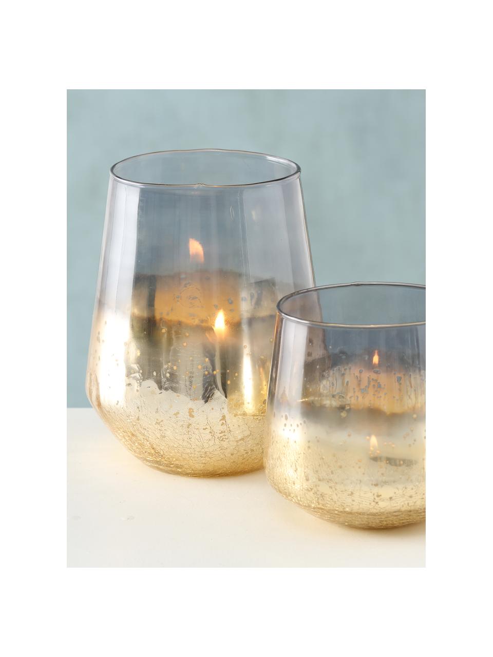Teelichthalter Shanz, Glas, lackiert, Goldfarben, Transparent, Ø 15 cm