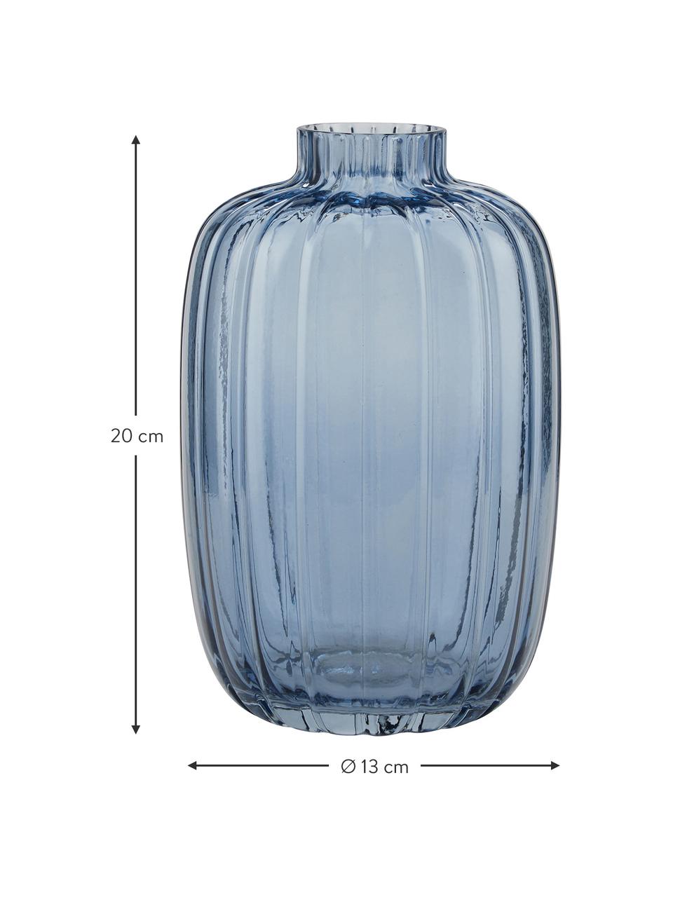 Glazen vaas Groove in blauw, Glas, Blauw, Ø 13 x H 20 cm