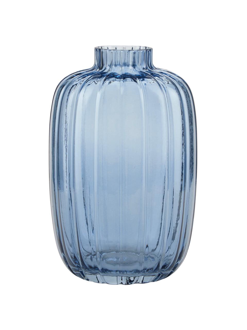 Glas-Vase Groove in Blau, Glas, Blau, Ø 13 x H 20 cm
