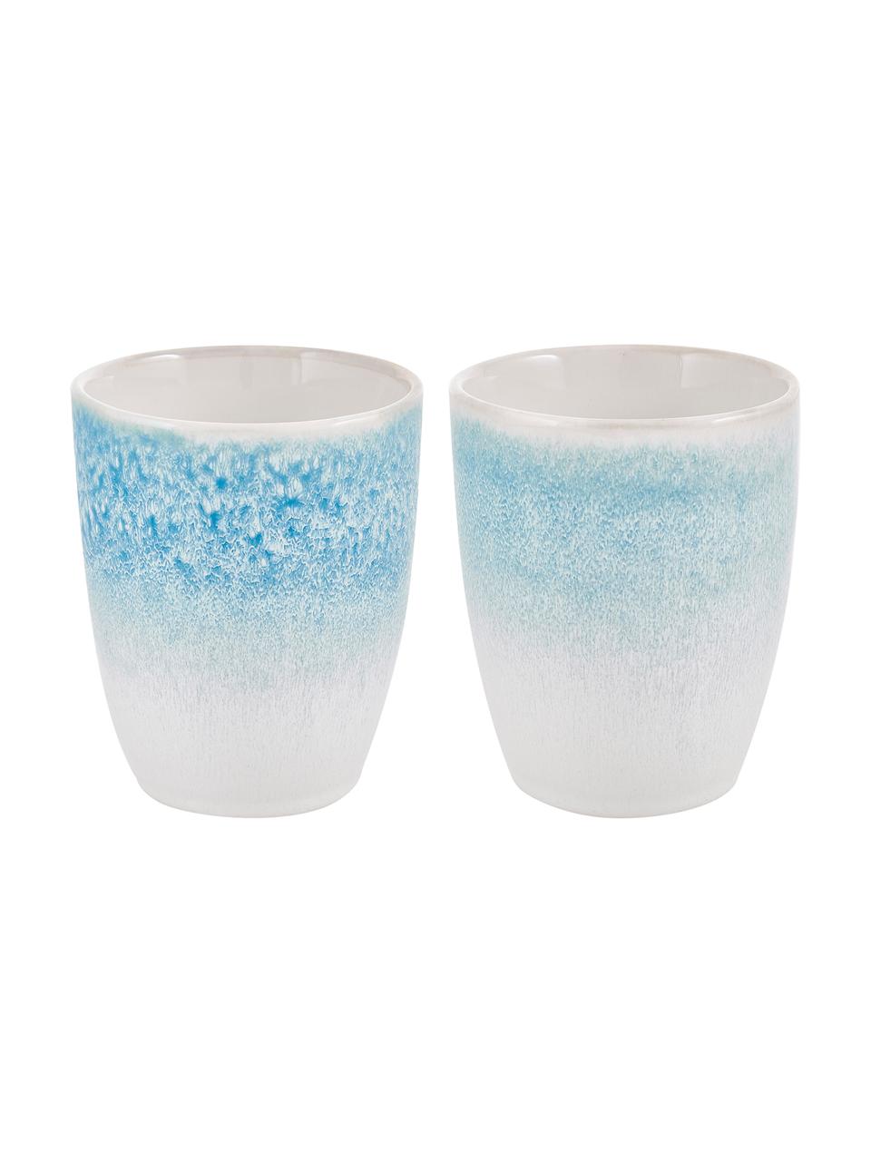 Ručně vyrobený pohárek s ručně provedenou glazurou Amalia, 2 ks, Keramika, Světle modrá, krémově bílá, Ø 10 x V 11 cm, 432 ml
