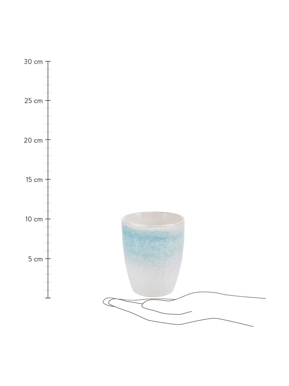 Tazza senza manico fatta a mano con smalto efficace Amalia 2 pz, Porcellana, Azzurro, bianco crema, Ø 10 x Alt. 11 cm, 430 ml