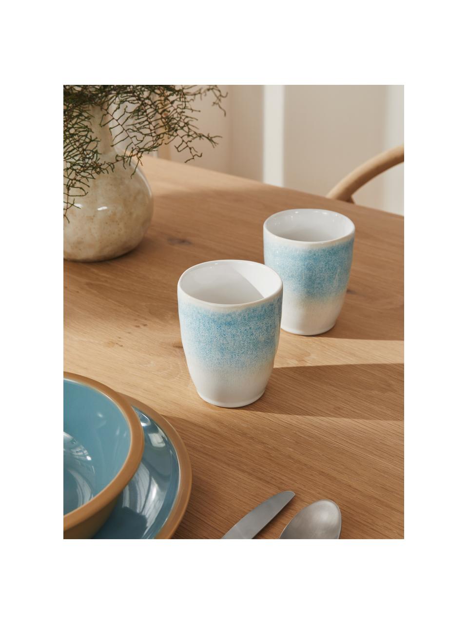 Ručně vyrobený pohárek s ručně provedenou glazurou Amalia, 2 ks, Keramika, Světle modrá, krémově bílá, Ø 10 x V 11 cm, 432 ml