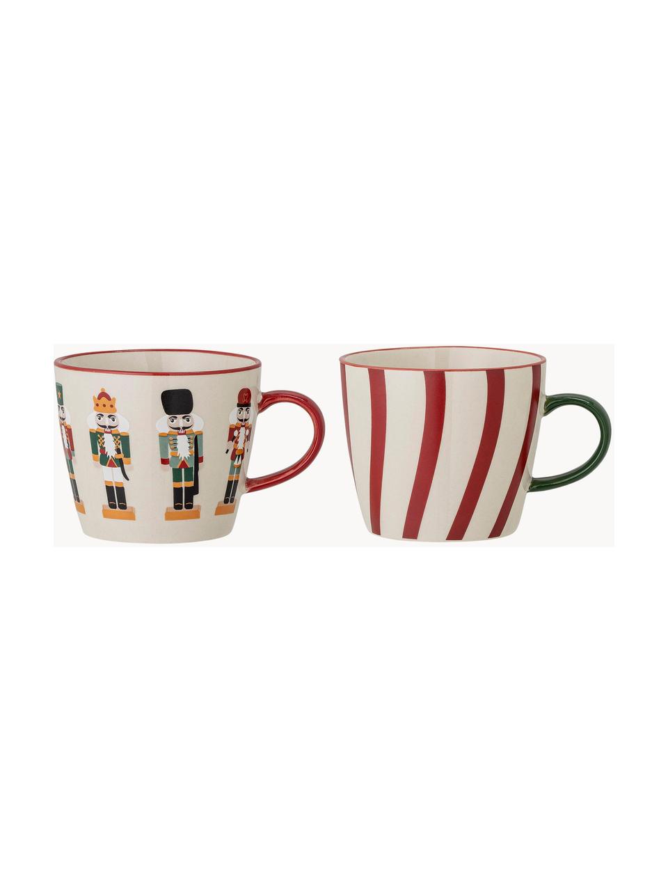 Mokken Jolly met notenkraker motief, set van 2, Keramiek, Rood, wit, Ø 9 x H 8 cm, 300 ml