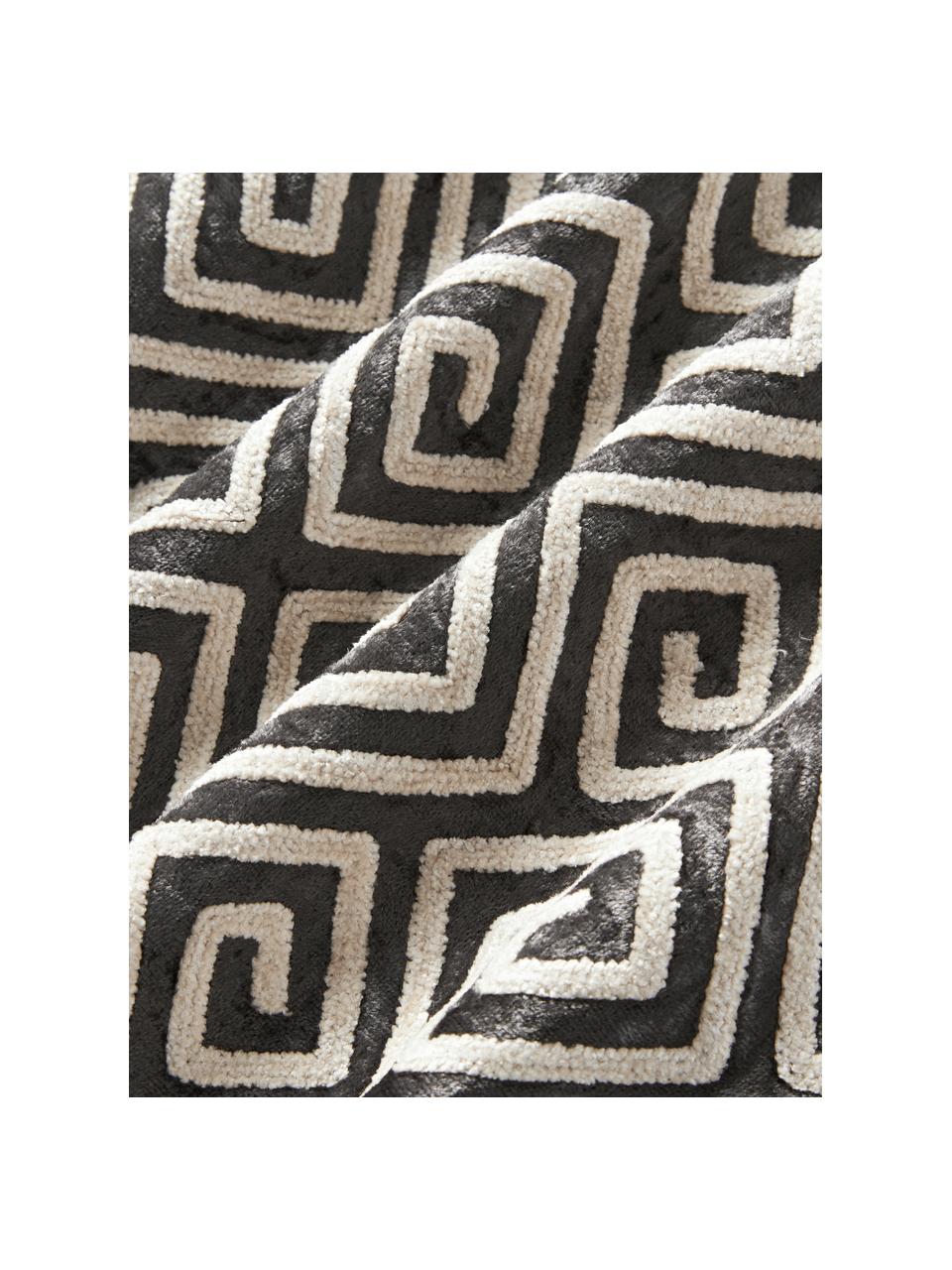 Housse de coussin 60x60 en velours avec broderie en chenille Solenne, Anthracite, beige clair, larg. 60 x long. 60 cm