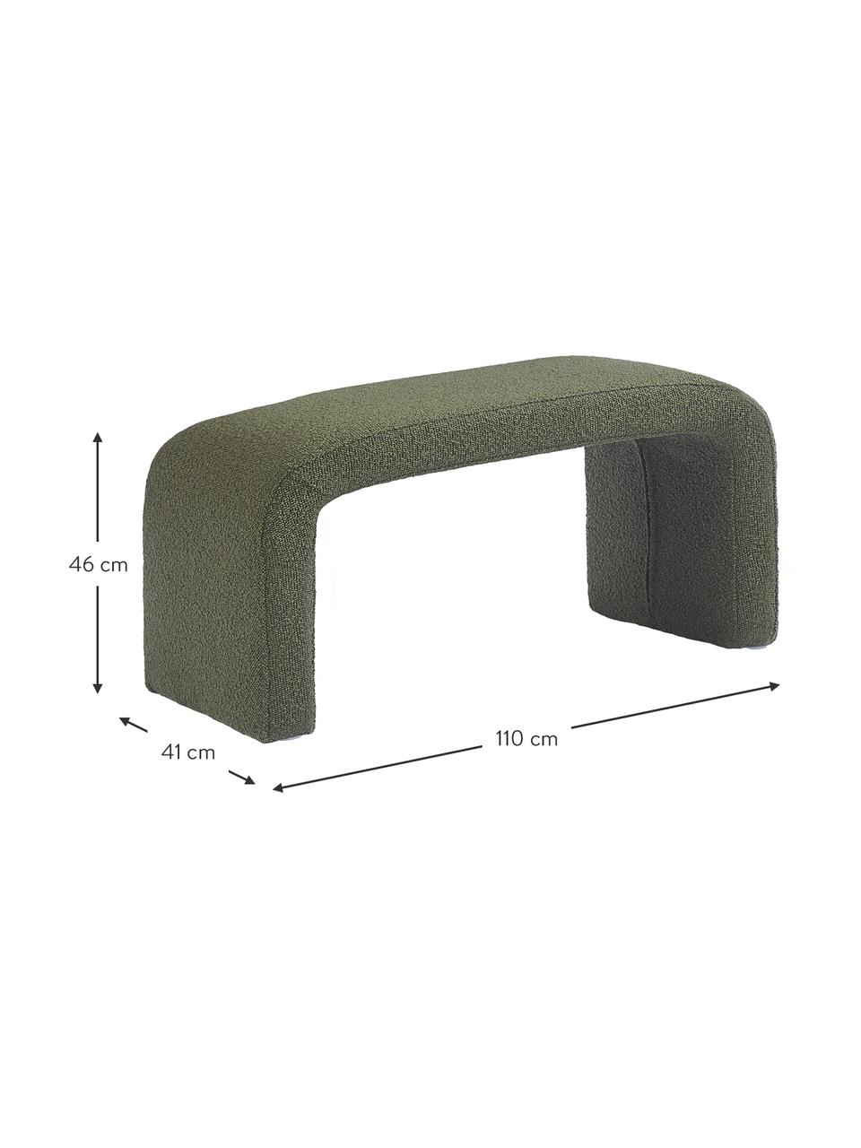 Panca imbottita in bouclé Penelope, Rivestimento: 100% poliestere (pellicci, Struttura: metallo, compensato, Bouclé verde, Larg. 110 x Alt. 46 cm