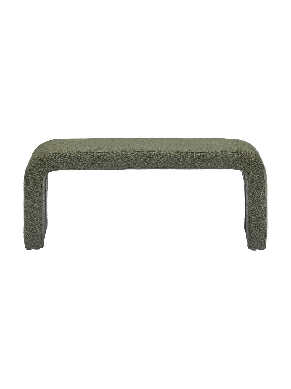 Ławka tapicerowana bouclé Penelope, Tapicerka: bouclé (100% poliester) D, Stelaż: metal, płyta wiórowa, Zielony bouclé, S 110 x W 46 cm