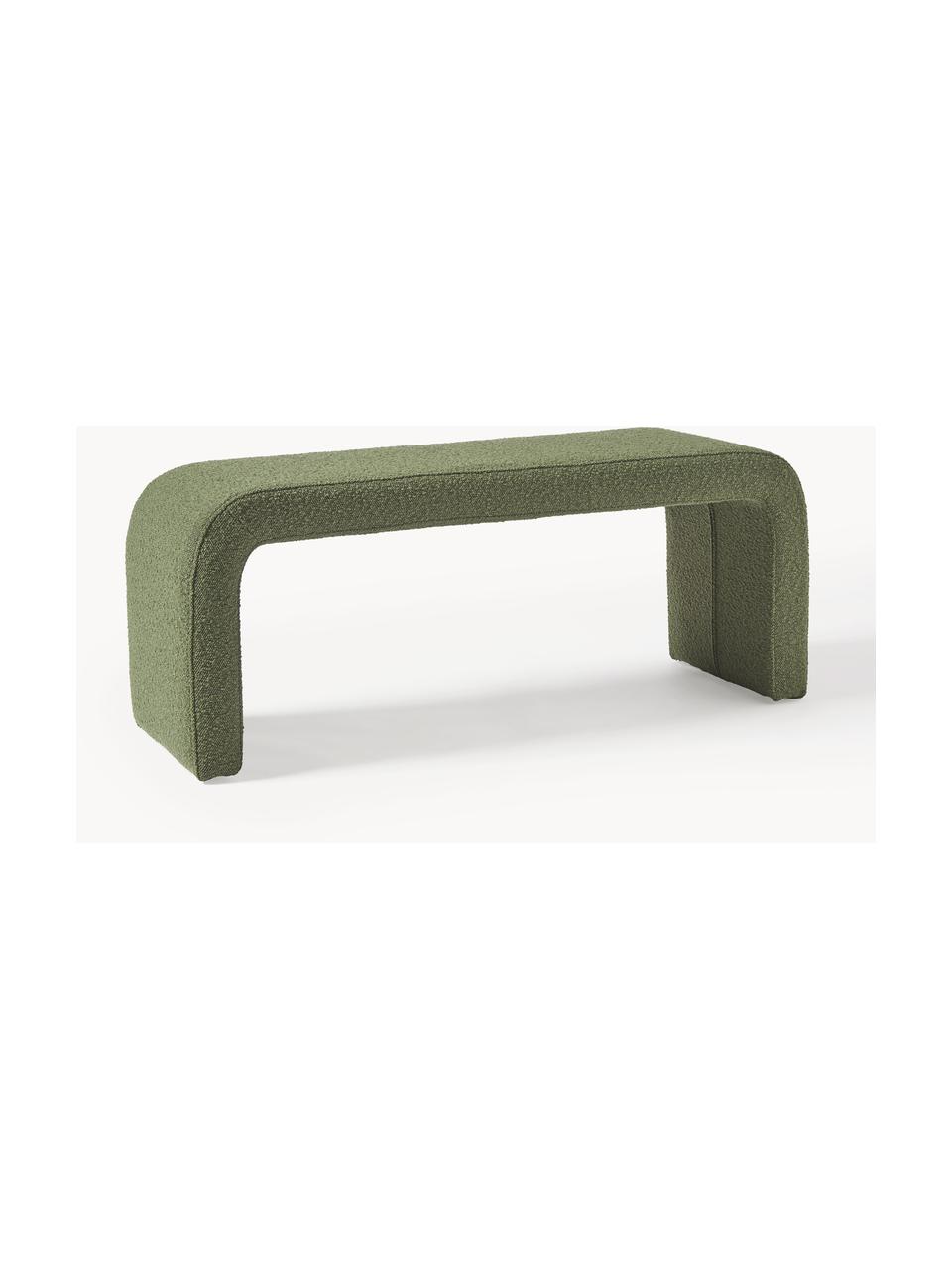 Banco tejido bouclé Penelope, Tapizado: tejido bouclé (100% polié, Estructura: metal, madera contrachapa, Bouclé verde oscuro, An 110 x Al 46 cm