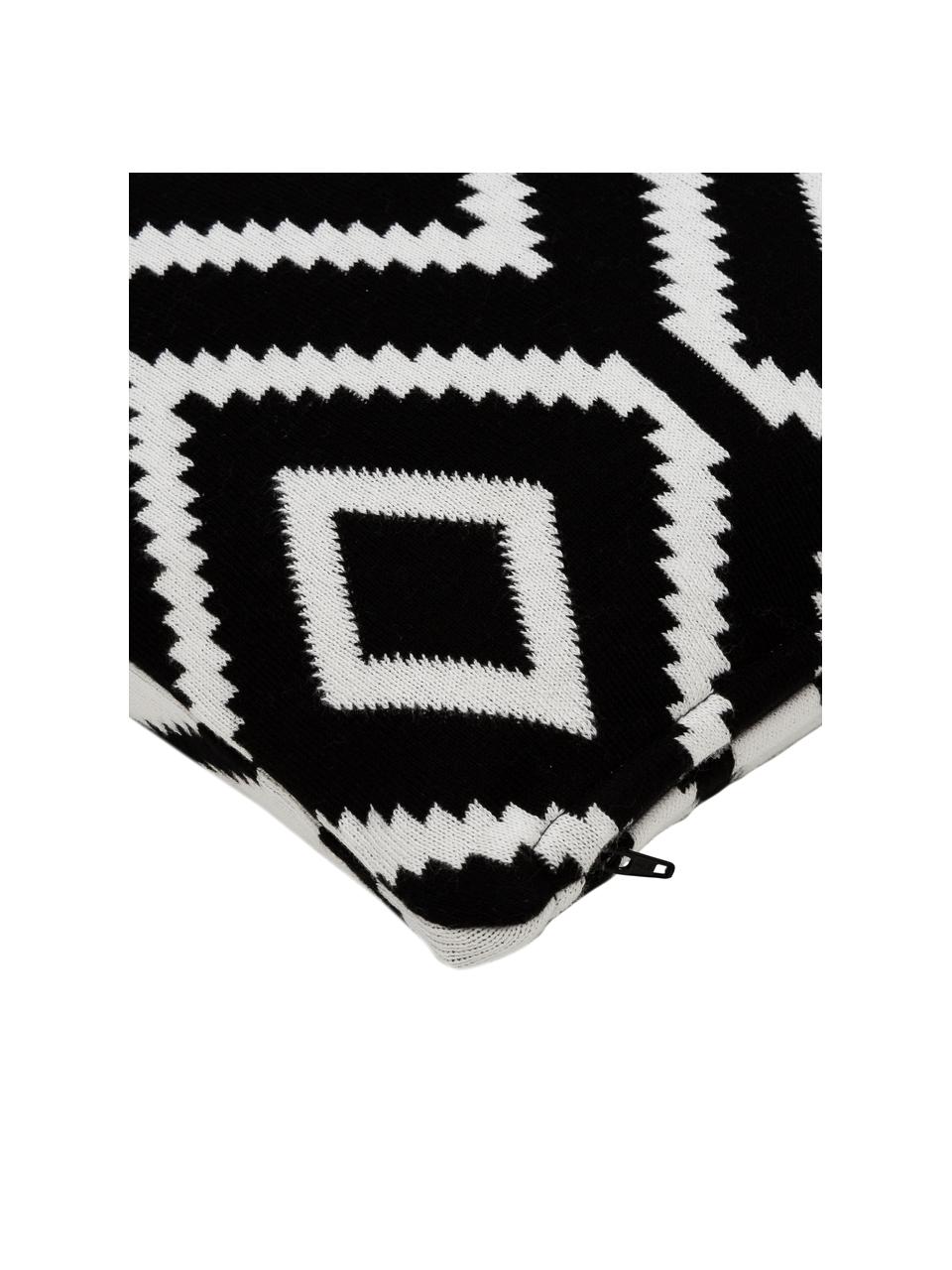 Gebreide omkeerbare kussenhoes Chuck met grafisch patroon, 100% katoen, Zwart, crèmewit, B 40 x L 40 cm