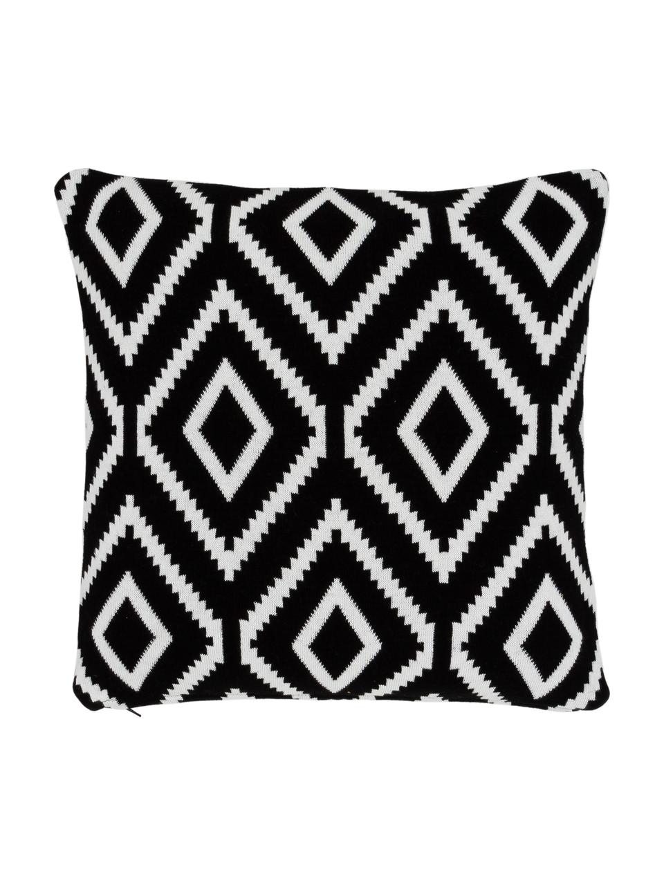 Strick-Wendekissenhülle Chuck mit grafischem Muster, 100% Baumwolle, Schwarz, Weiß, B 40 x L 40 cm