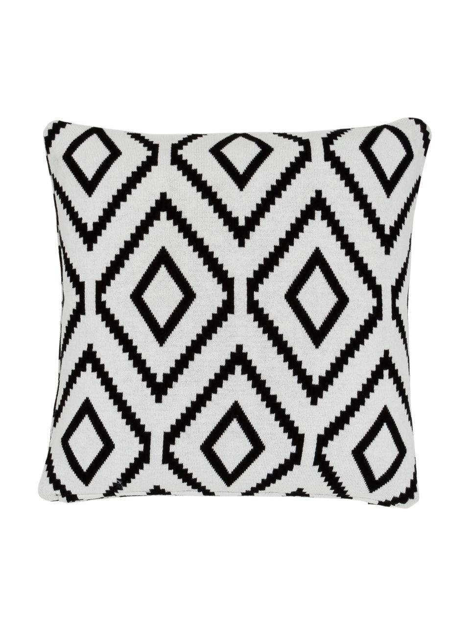 Strick-Wendekissenhülle Chuck mit grafischem Muster, 100% Baumwolle, Schwarz, Weiß, B 40 x L 40 cm
