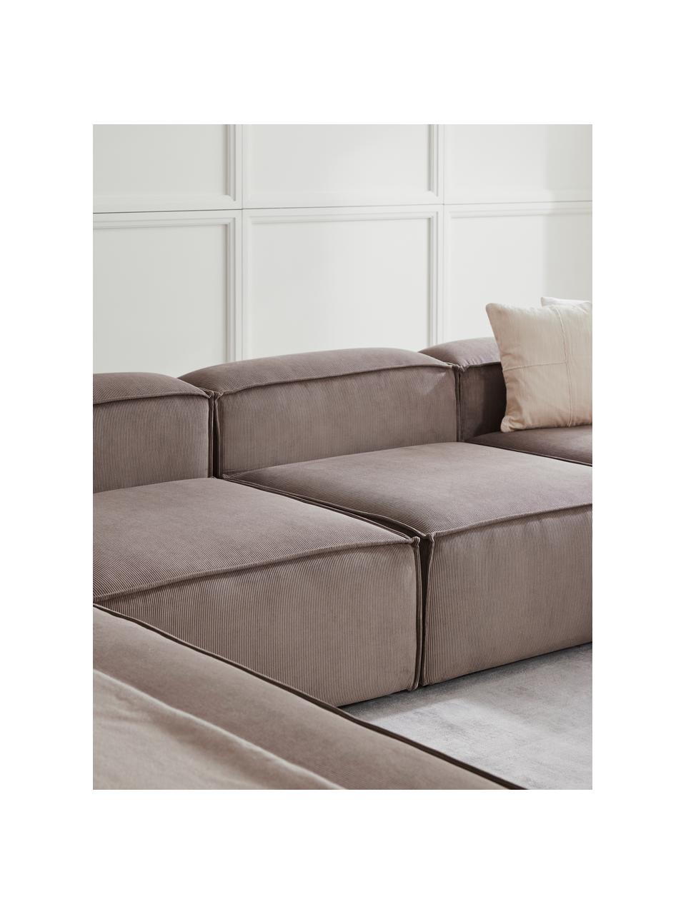 Canapé lounge modulable en velours côtelé Lennon, Velours côtelé brun, larg. 418 x prof. 68 cm, méridienne à gauche