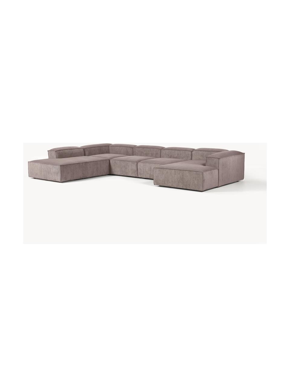 Modulare Wohnlandschaft Lennon aus Cord, Bezug: Cord (92 % Polyester, 8 %, Gestell: Massives Kiefernholz FSC-, Cord Taupe, B 418 x T 269 cm, Eckteil links