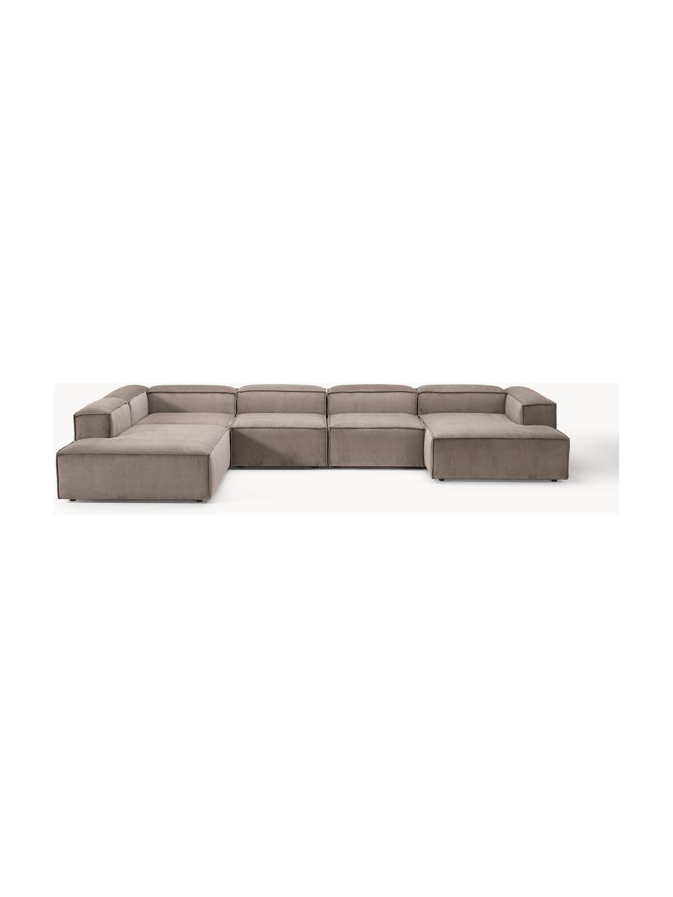 Sofá rinconera modular de pana Lennon, Tapizado: pana (92% poliéster, 8% p, Estructura: madera de pino maciza, ma, Patas: plástico Este producto es, Pana taupe, An 418 x F 269 cm, chaise longue izquierda