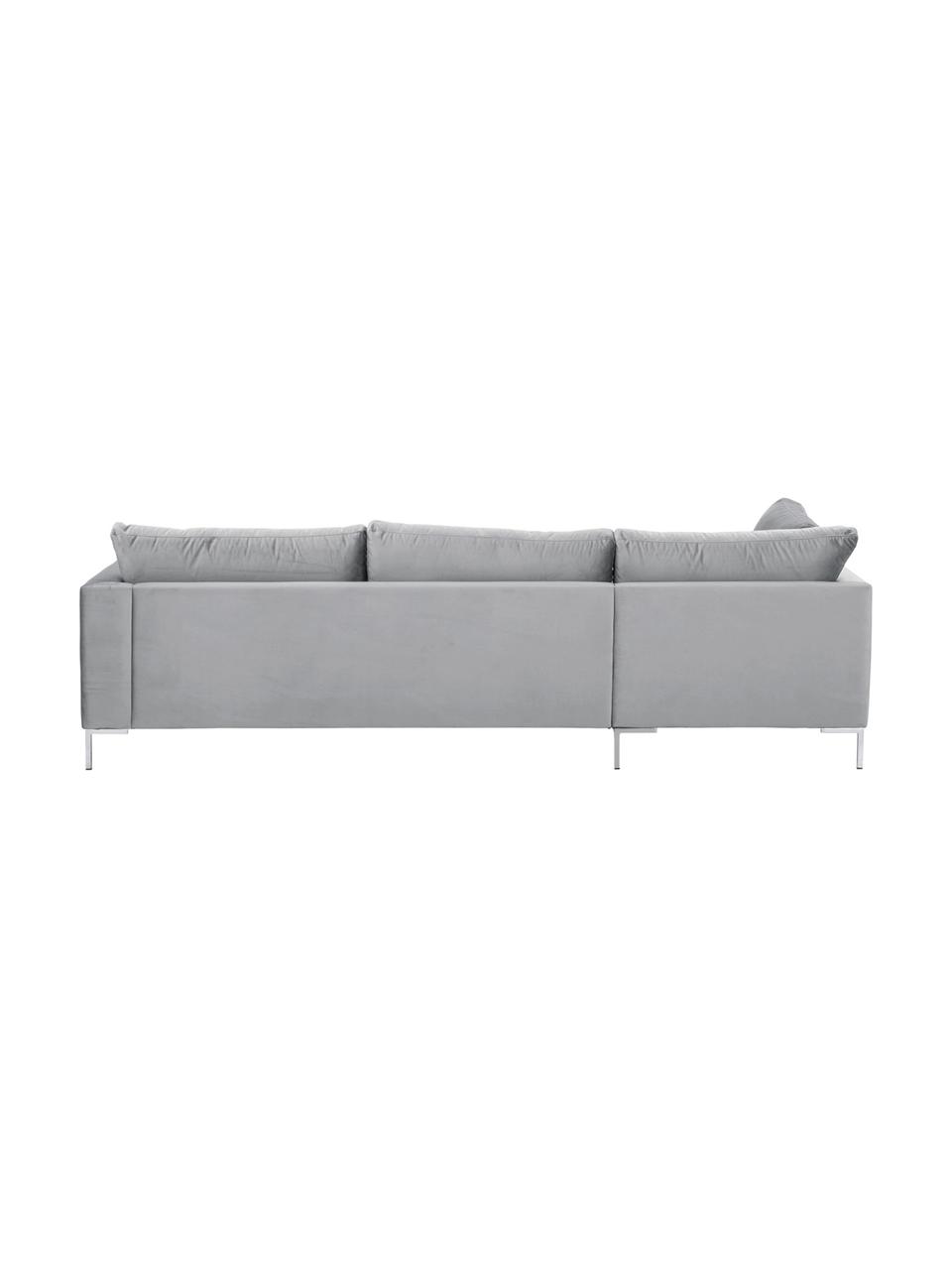 Samt-Ecksofa Luna, Bezug: Samt (Polyester) 80.000 S, Gestell: Massives Buchenholz, Samt Hellgrau, Silber, B 280 x T 184 cm