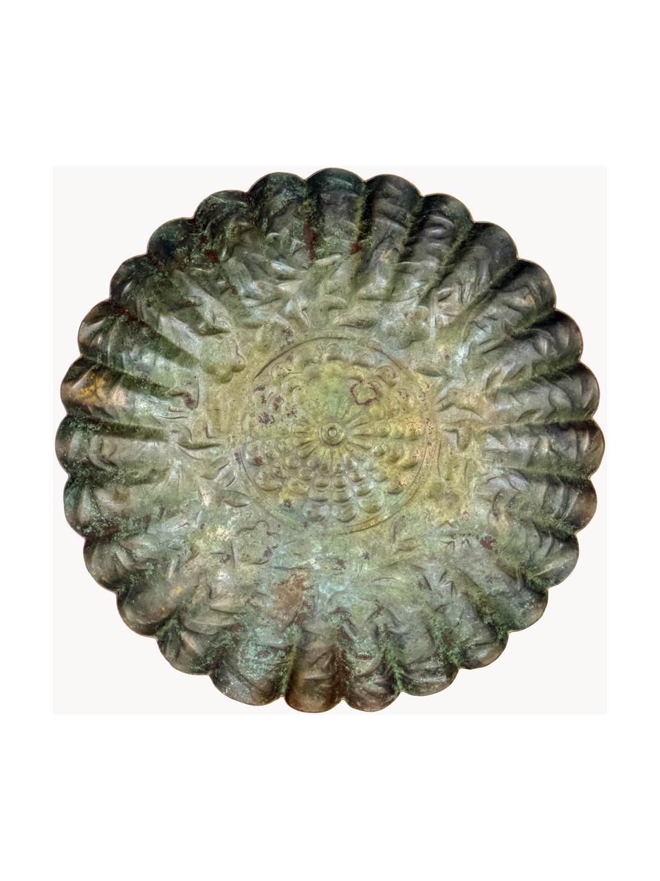 Plateaux décoratifs artisanaux Milla, 3 pièces, Fer, enduit, Vert olive avec finition antiquaire, Ø 14 cm