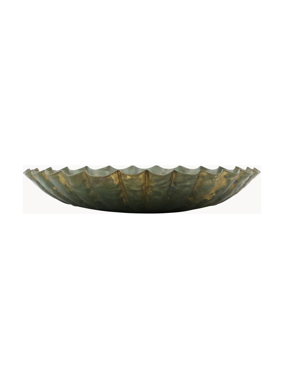 Plateaux décoratifs artisanaux Milla, 3 pièces, Fer, enduit, Vert olive avec finition antiquaire, Ø 14 cm