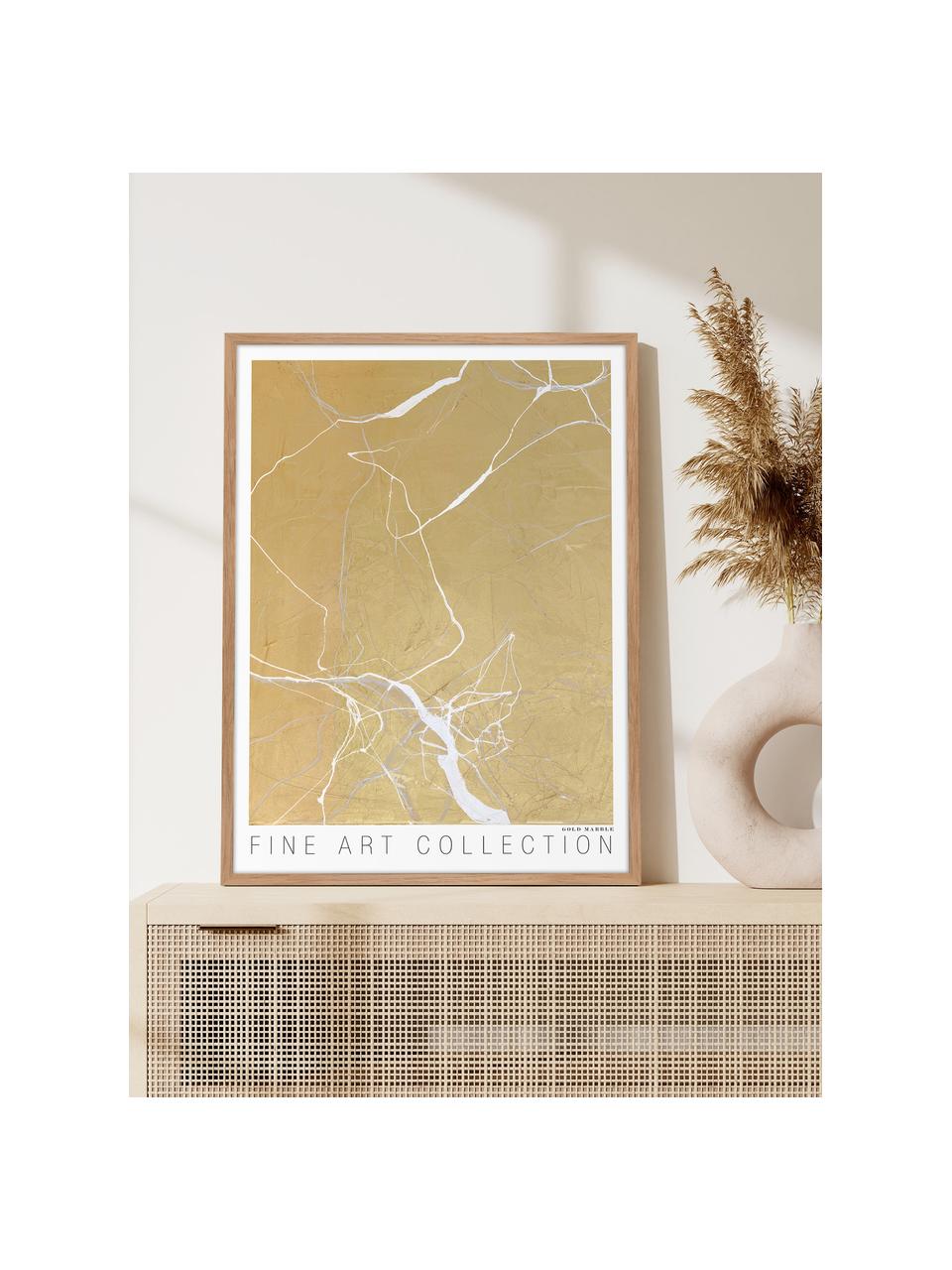 Gerahmter Digitaldruck Gold Marble, Bild: Hartgepresster Karton, Rahmen: Eichenholz, Weiß, Goldfarben, B 30 x H 40 cm
