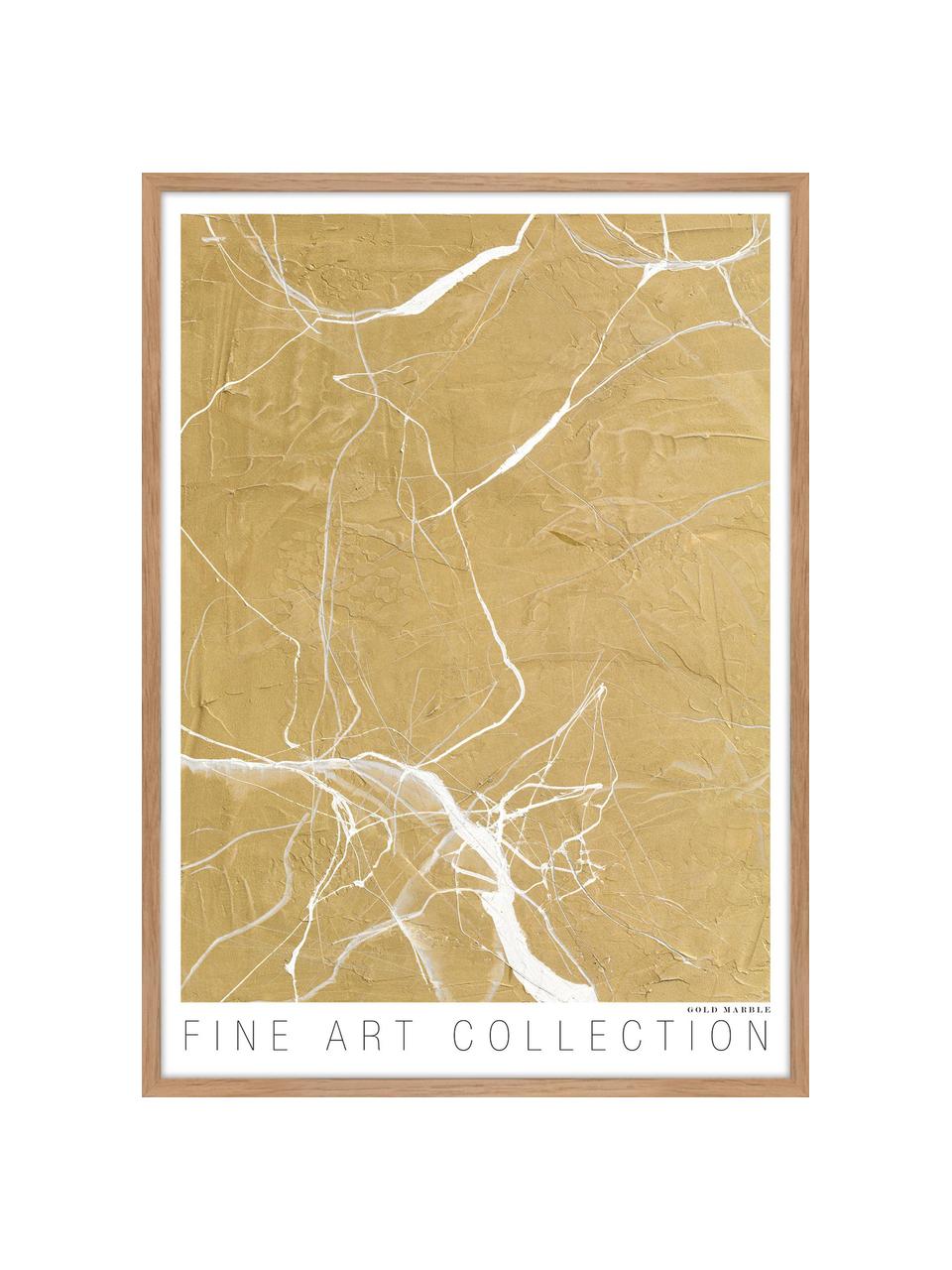 Gerahmter Digitaldruck Gold Marble, Bild: Hartgepresster Karton, Rahmen: Eichenholz, Weiß, Goldfarben, B 30 x H 40 cm
