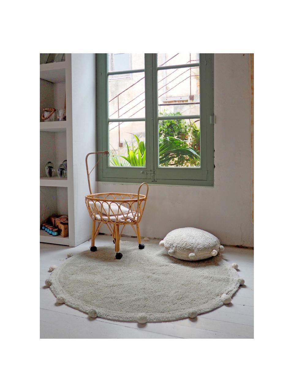 Cuscino da pavimento per bambini fatto a mano Pompon, Custodia: 97% cotone, 3% fibra sint, Verde salvia, Ø 48 x Alt. 10 cm