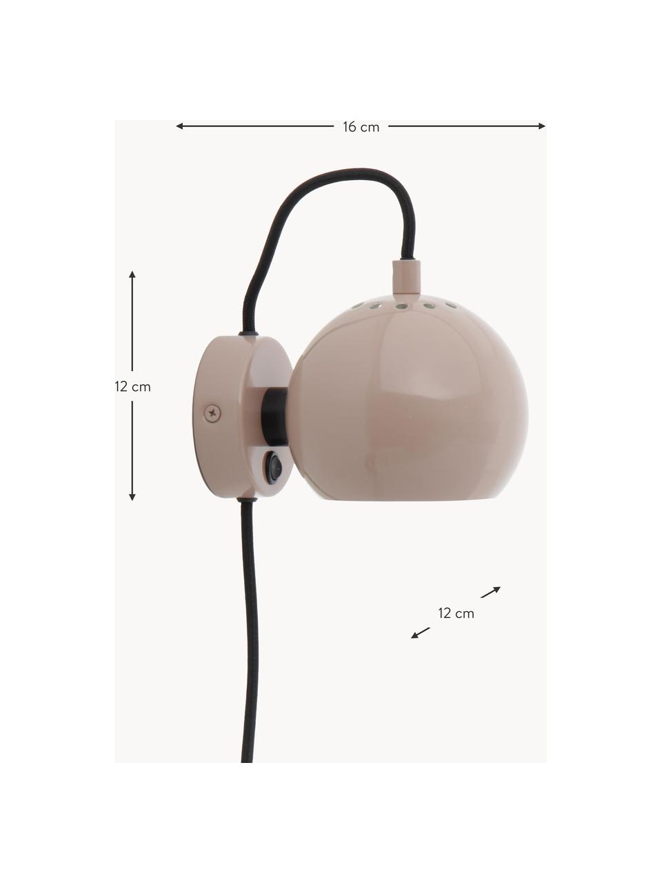 Design bolvormige wandlamp Ball, Lampenkap: gecoat metaal, Lichtroze, B 16 x H 12 cm