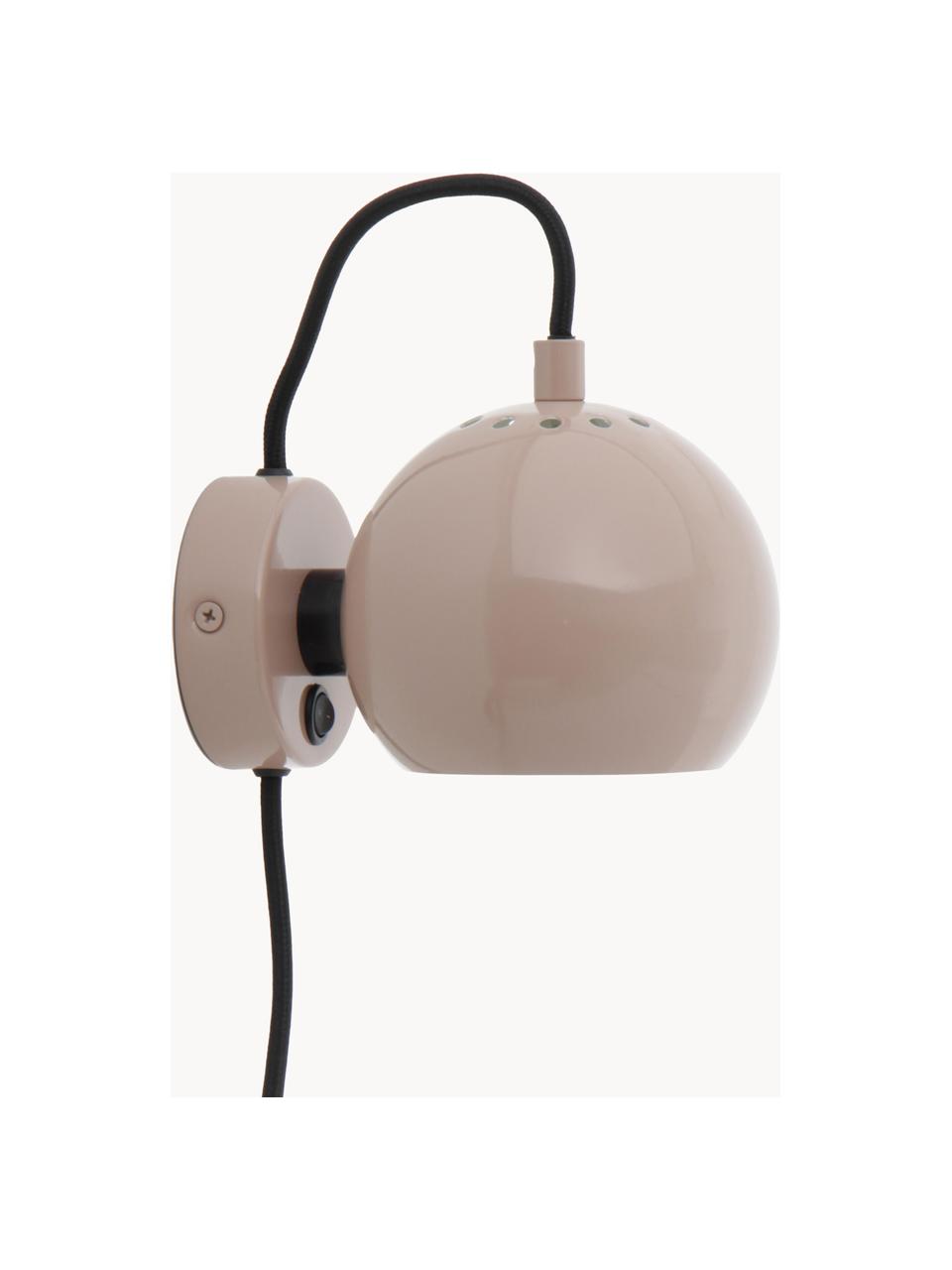 Design bolvormige wandlamp Ball, Lampenkap: gecoat metaal, Lichtroze, B 16 x H 12 cm