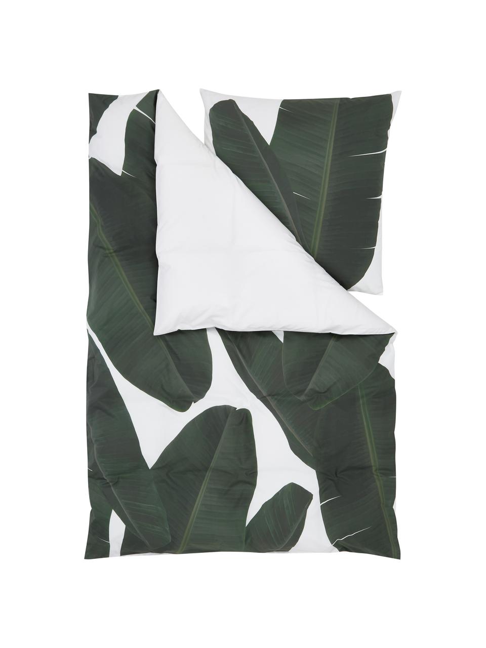 Posteľná bielizeň z bavlneného perkálu Banana, Predná strana: odtiene zelenej Zadná strana: biela, 135 x 200 cm + 1 vankúš 80 x 80 cm