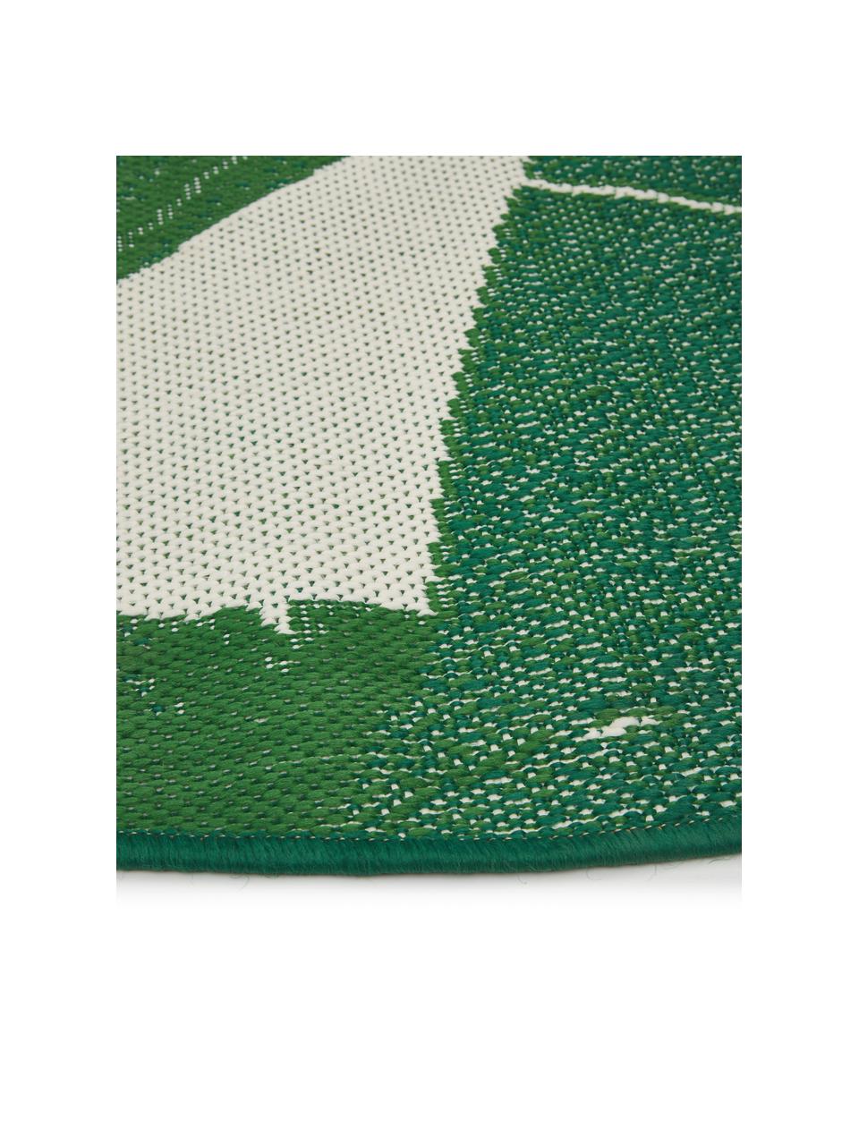 Koberec do interiéru/exteriéru s listovým vzorom Jungle, 86 % polypropylén, 14 % polyester, Biela, zelená, Ø 140 cm (veľkosť M)