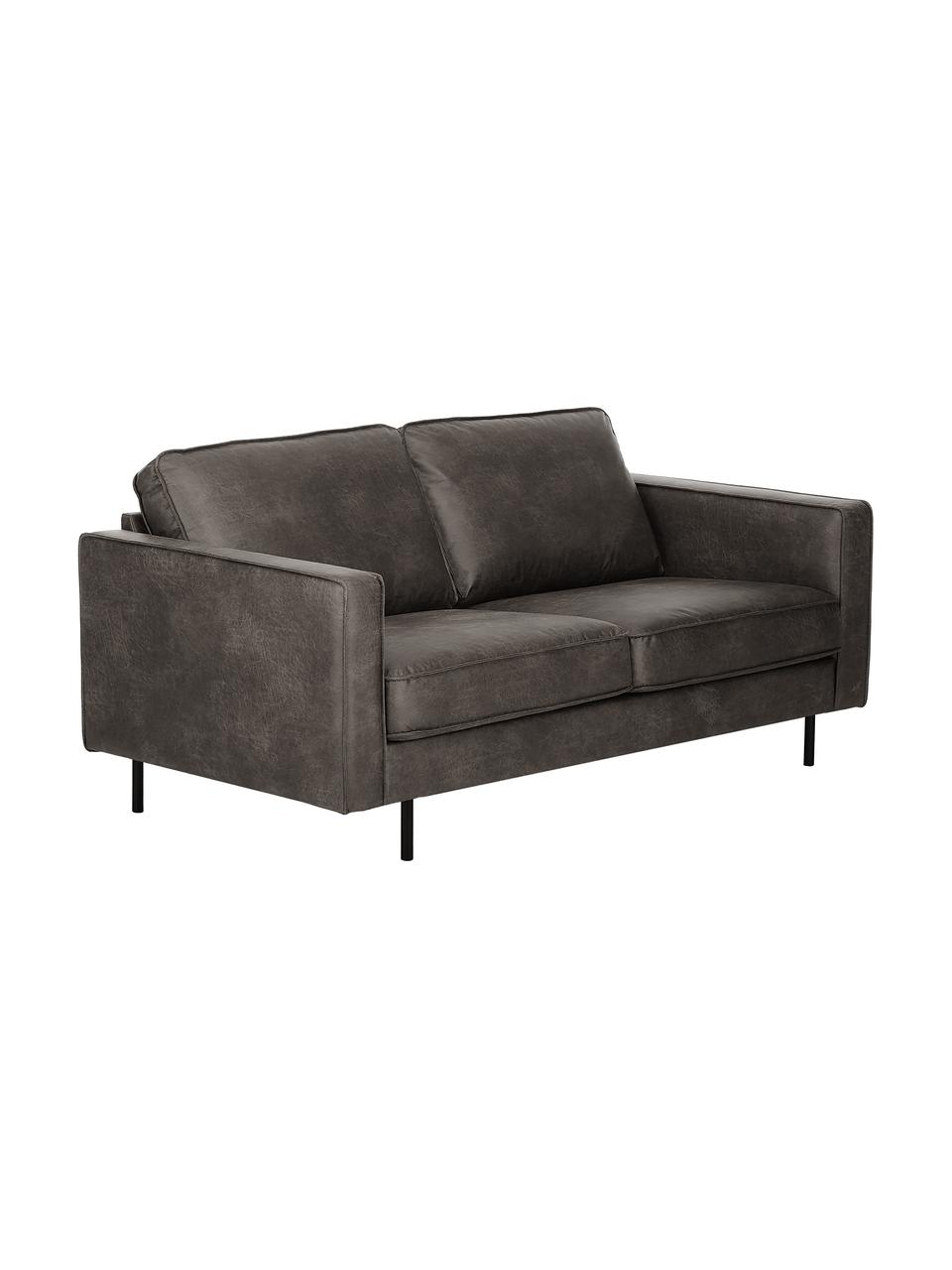 Divano 2 posti in pelle riciclata Hunter, Rivestimento: pelle riciclata (70% pell, Struttura: legno di pino massiccio e, Piedini: metallo verniciato a polv, Pelle grigio marrone, Larg. 164 x Prof. 90 cm