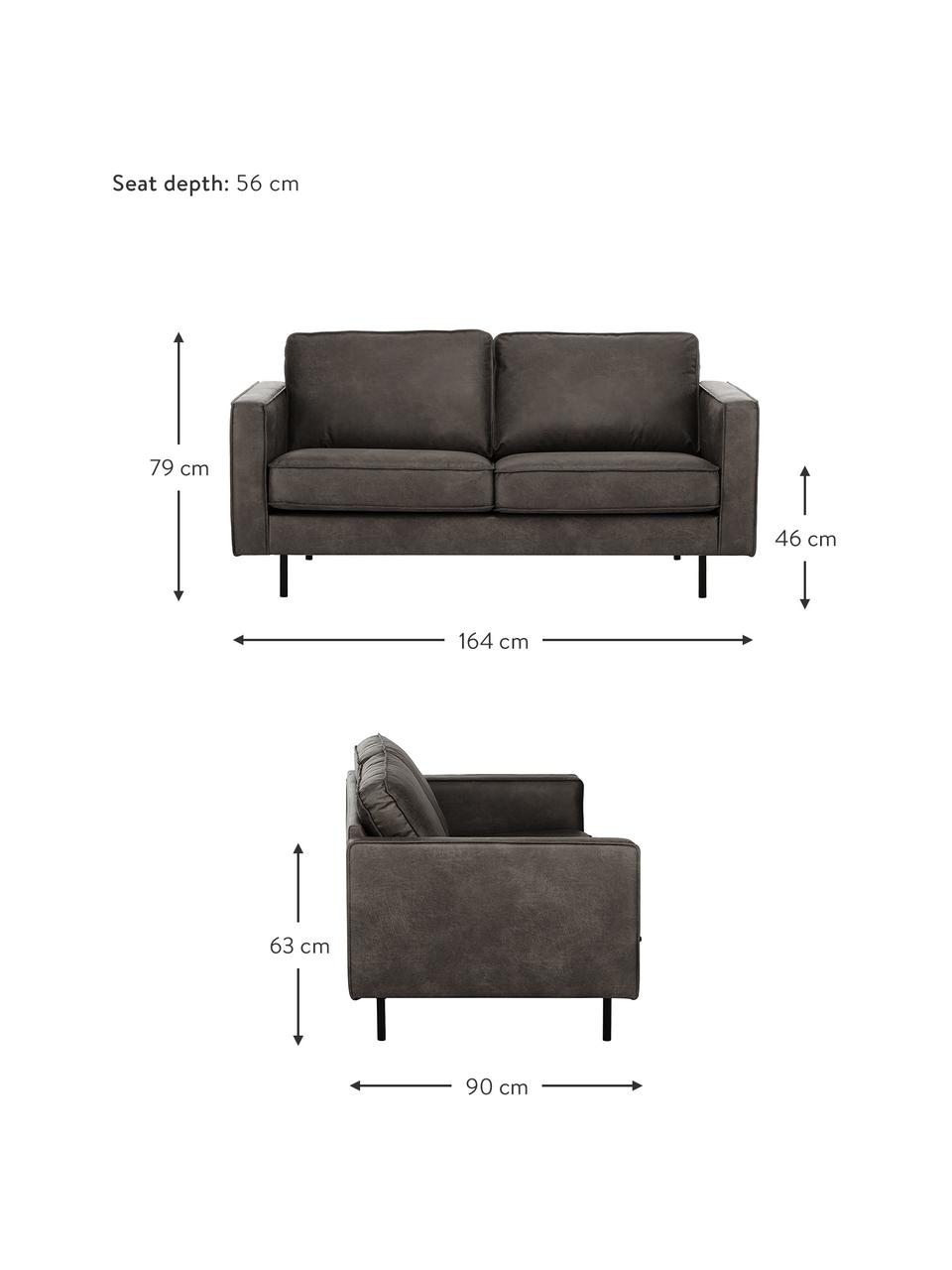 Canapé 2 places en cuir recyclé Hunter, Cuir brun-gris, larg. 164 x prof. 90 cm