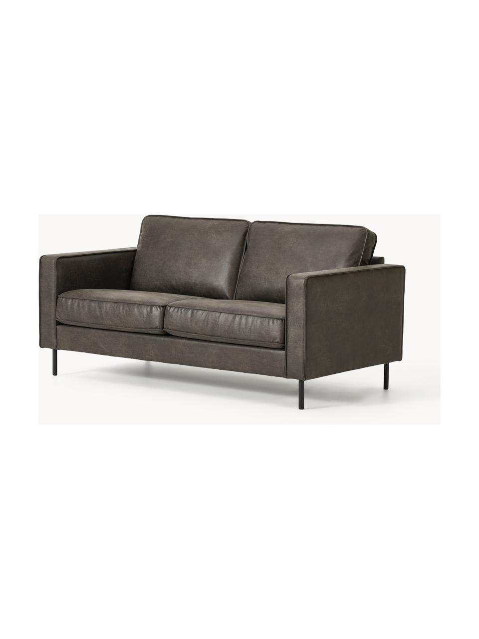 Sofa Hunter (2-Sitzer) aus recyceltem Leder, Bezug: Recyceltes Leder (70% Led, Gestell: Massives Kiefernholz und , Füße: Metall, pulverbeschichtet, Leder Anthrazit, B 164 cm x T 90 cm