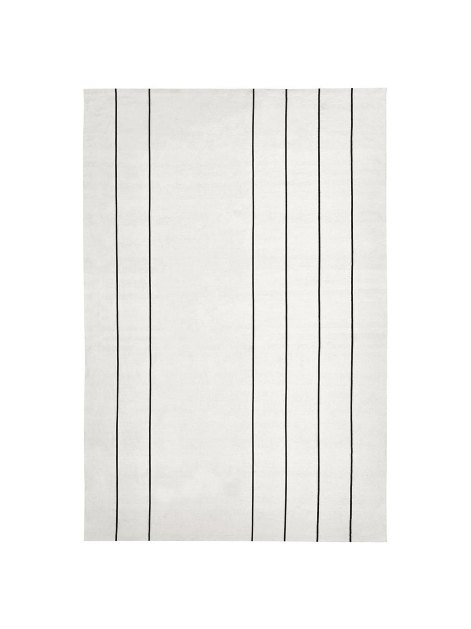 Tapis tissé à plat blanc crème David, Blanc crème, noir