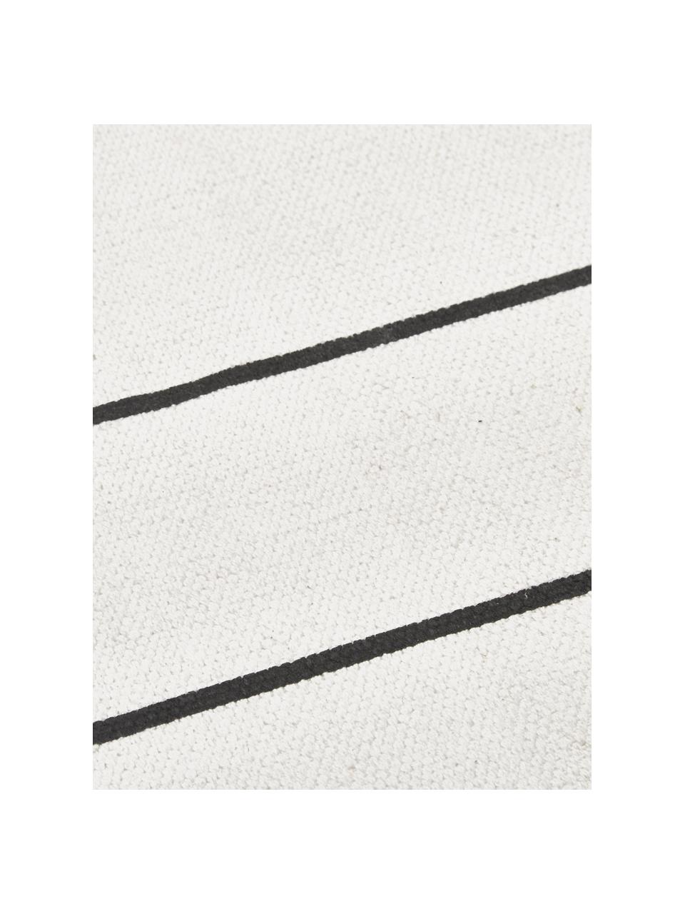 Flachgewebter Baumwollteppich David mit Linien, handgefertigt, 100% Baumwolle, Cremeweiss, Schwarz, B 200 x L 300 cm (Grösse L)