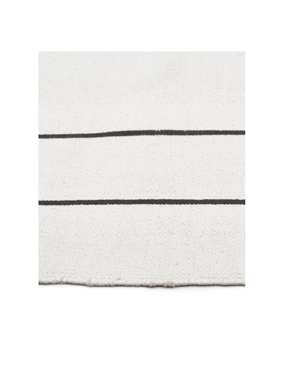 Tappeto in cotone a righe tessuto piatto a mano David, 100% cotone, Bianco latteo, nero, Larg. 200 x Lung. 300 cm (taglia L)