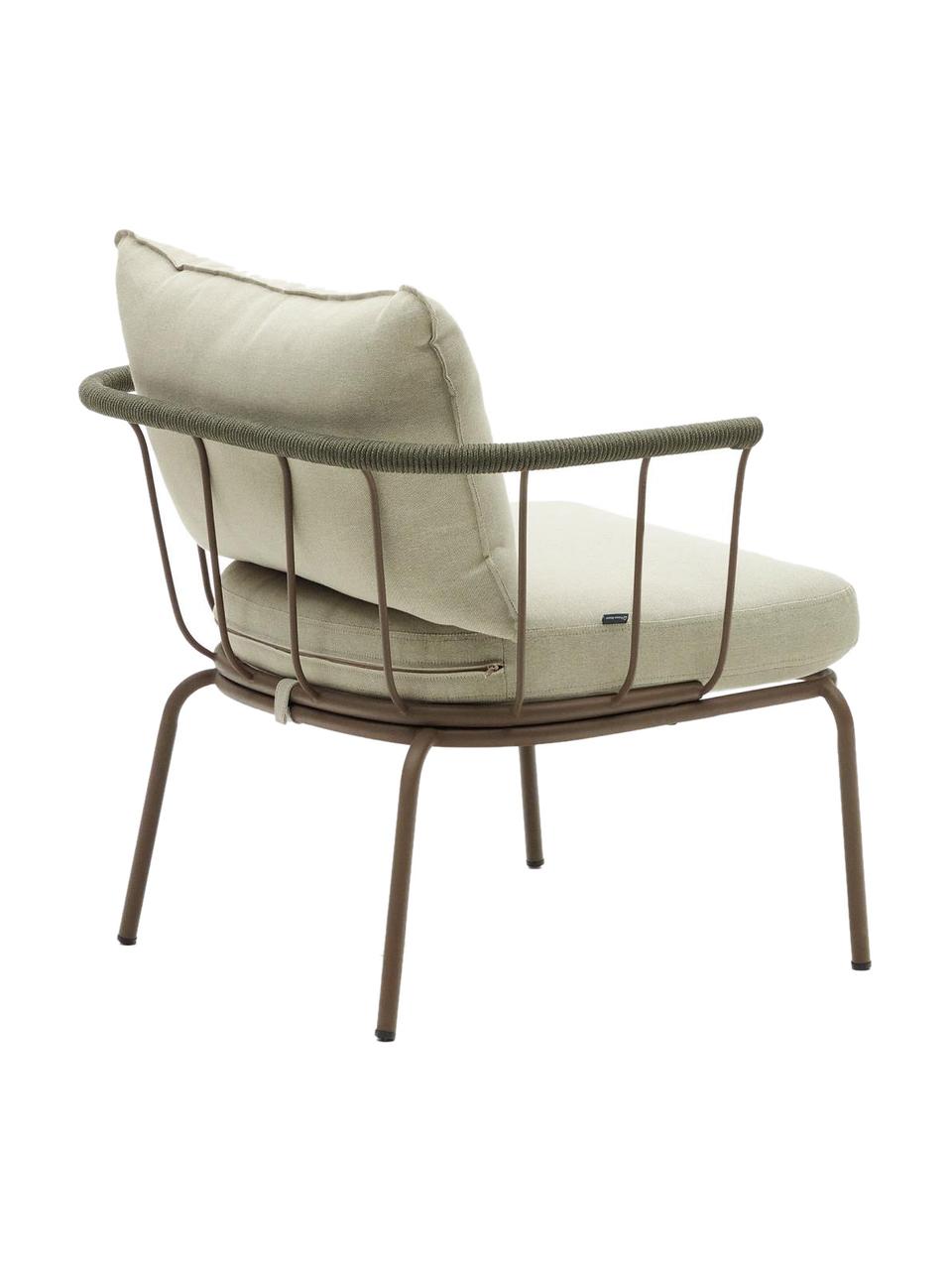 Poltroncina da giardino Jay, Rivestimento: 100% poliestere, Struttura: metallo, verniciato a pol, Tessuto beige, marrone, Larg. 77 x Prof. 70 cm