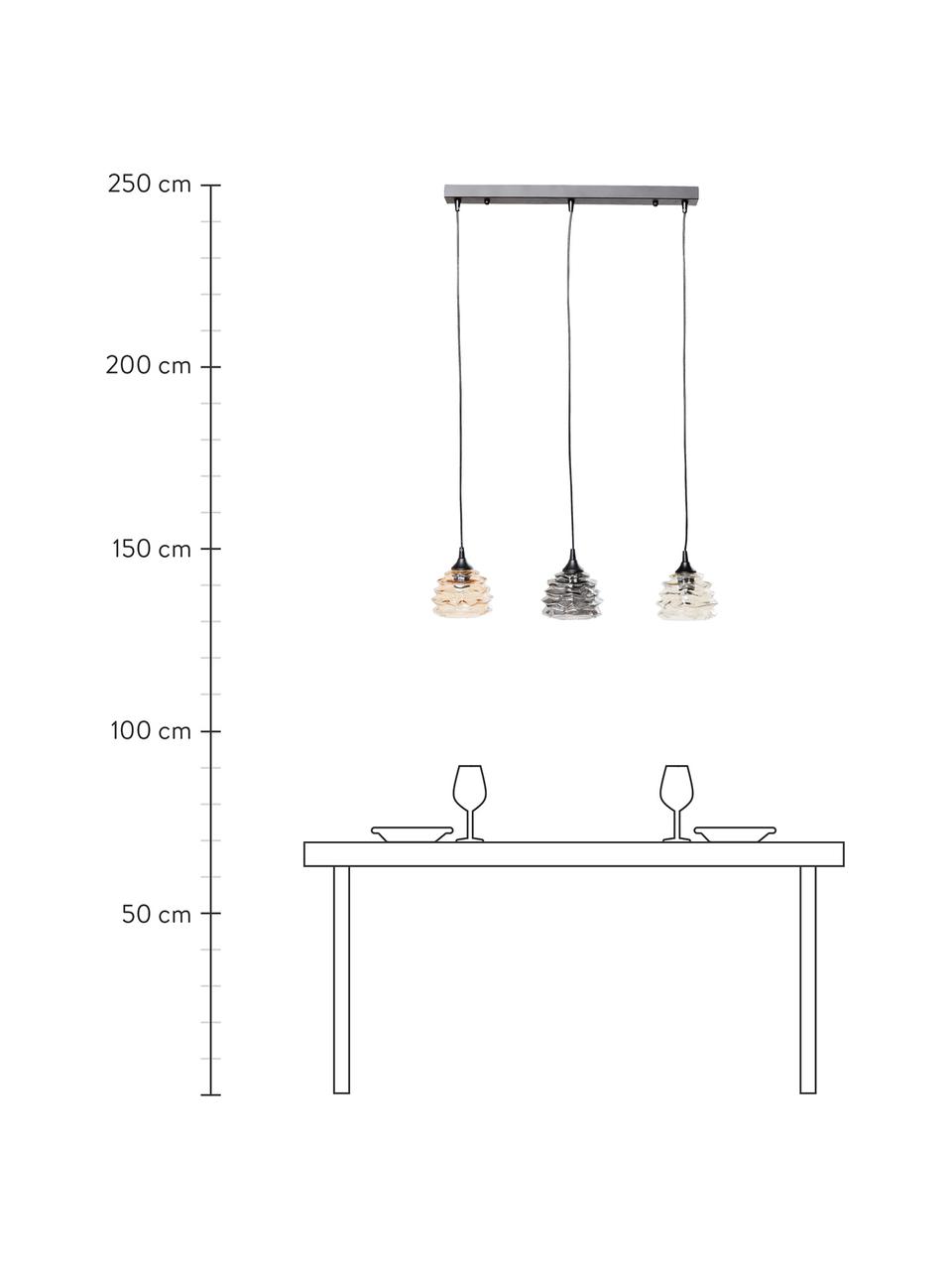 Hanglamp Ruffle van glas, Lampenkap: glas, Baldakijn: gelakt staal, Oranje, grijs, amberkleurig, B 69 cm x H 17 cm