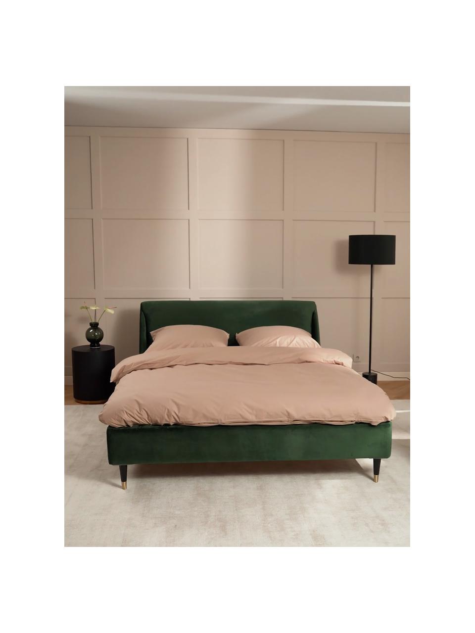 Gestoffeerd fluwelen bed Nova in donkergroen, Frame: massief grenenhout, multi, Bekleding: 370 g/m² polyester fluwee, Poten: massief gelakt rubberhout, Fluweel donkergroen, 160 x 200 cm