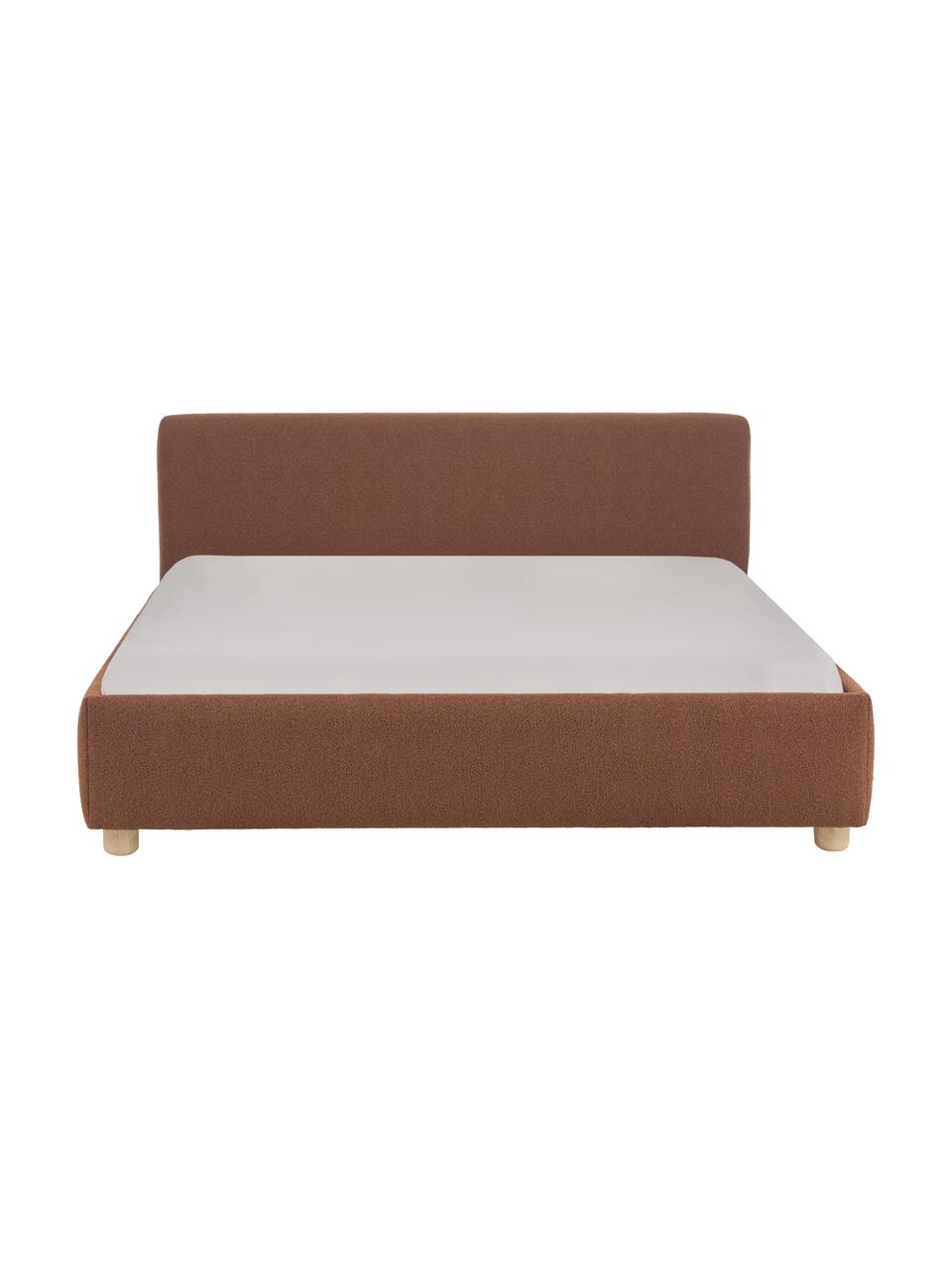 Cama tapizada en tejido bouclé Serena, Estructura: madera maciza de abedul c, Tapizado: tejido de estructura bouc, Bouclé marrón, 160 x 200 cm