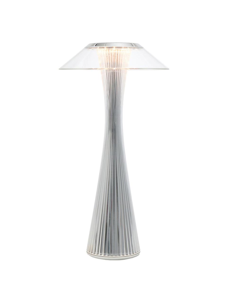 Lámpara de mesa pequeña LED Space, portátil, Plástico, Plateado, Ø 15 x Al 30 cm