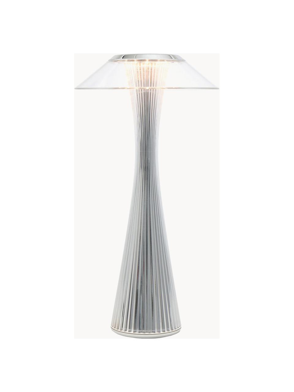 Malá prenosná stolová LED lampa Space, Umelá hmota, Odtiene striebornej, Ø 15 x V 30 cm