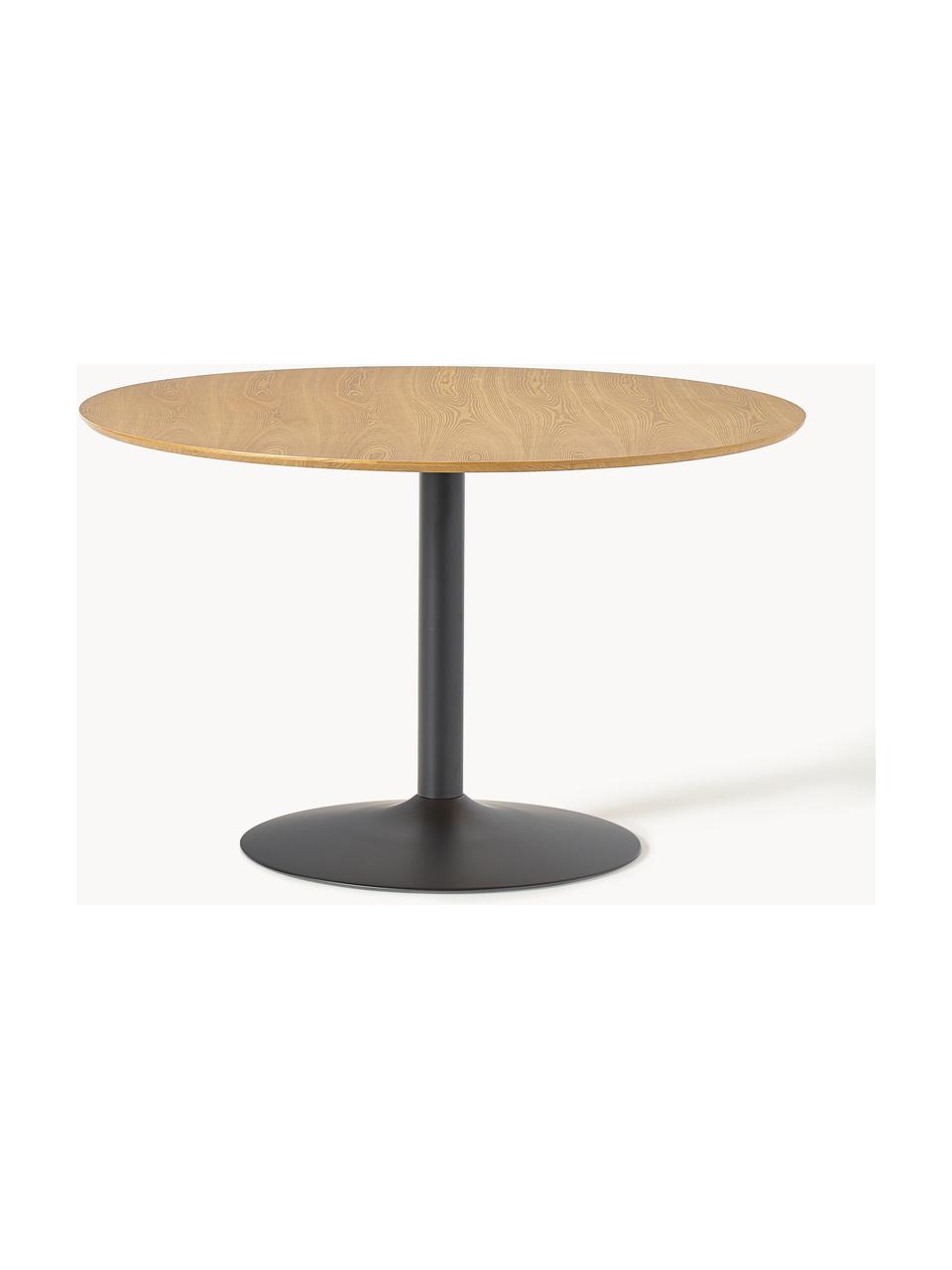 Okrągły stół do jadalni Menorca, Ø 100 cm, Blat: fornir z drewna jesionowe, Noga: metal malowany proszkowo, Drewno jesionowe, czarny, Ø 100 cm