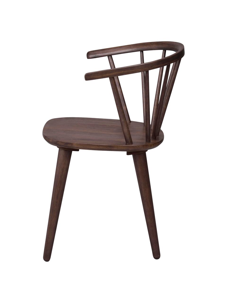 Chaise en bois à accoudoirs Carmen, design Windsor, 2 pièces, Brun foncé