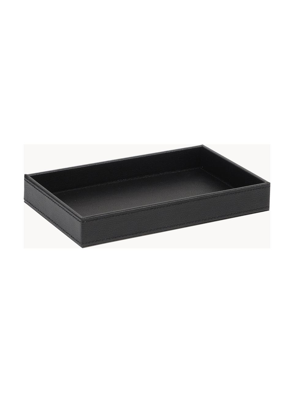 Bandeja decorativa de cuero sintético Bartolo, 23 cm, Estructura: tablero de fibras de dens, Tapizado: poliuretano, Negro, An 23 x F 15 cm