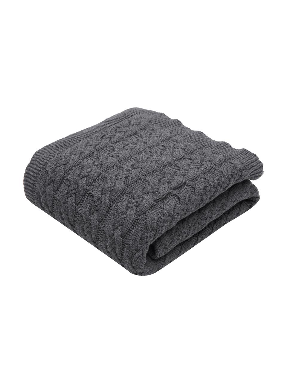 Pletená deka Caleb, 100 % česaná bavlna, Tmavosivá, Š 130 x D 170 cm