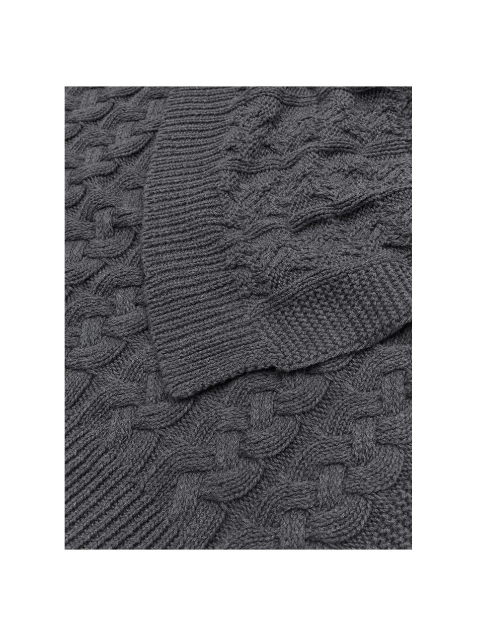 Coperta a maglia con motivo a trecce Caleb, 100% cotone pettinato, Grigio, Larg. 130 x Lung. 170 cm