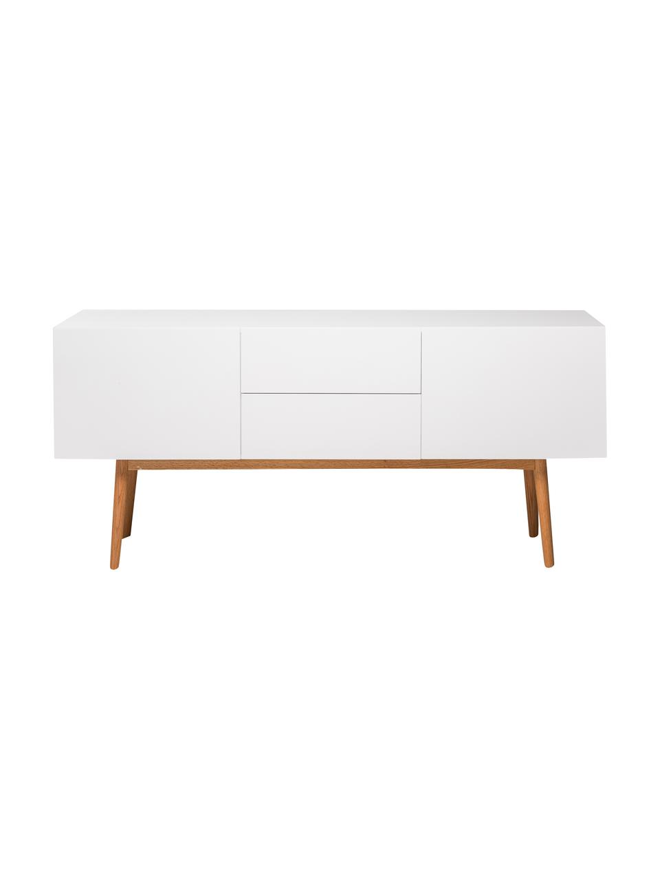 Aparador High on Wood, Estructura: tablero de fibras de dens, Patas: madera de roble maciza, Blanco, An 160 x Al 72 cm