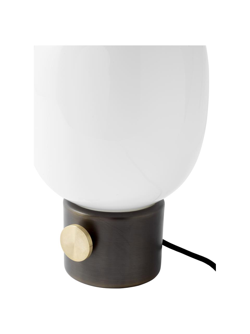 Lámpara de mesa regulable JWDA, con puerto USB, Pantalla: vidrio, Cable: forro textil, Marrón, Ø 19 x Al 32 cm