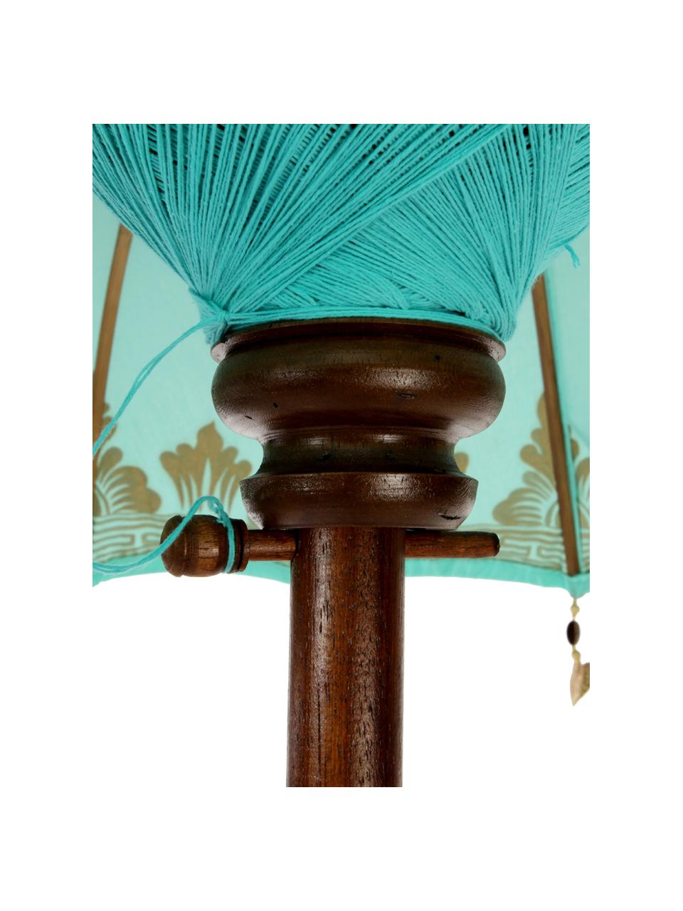 Parasol Oriental Lounge, Frame: fruithout met metalen det, Turquoise, goudkleurig, donkerbruin, Ø 180 x H 225 cm