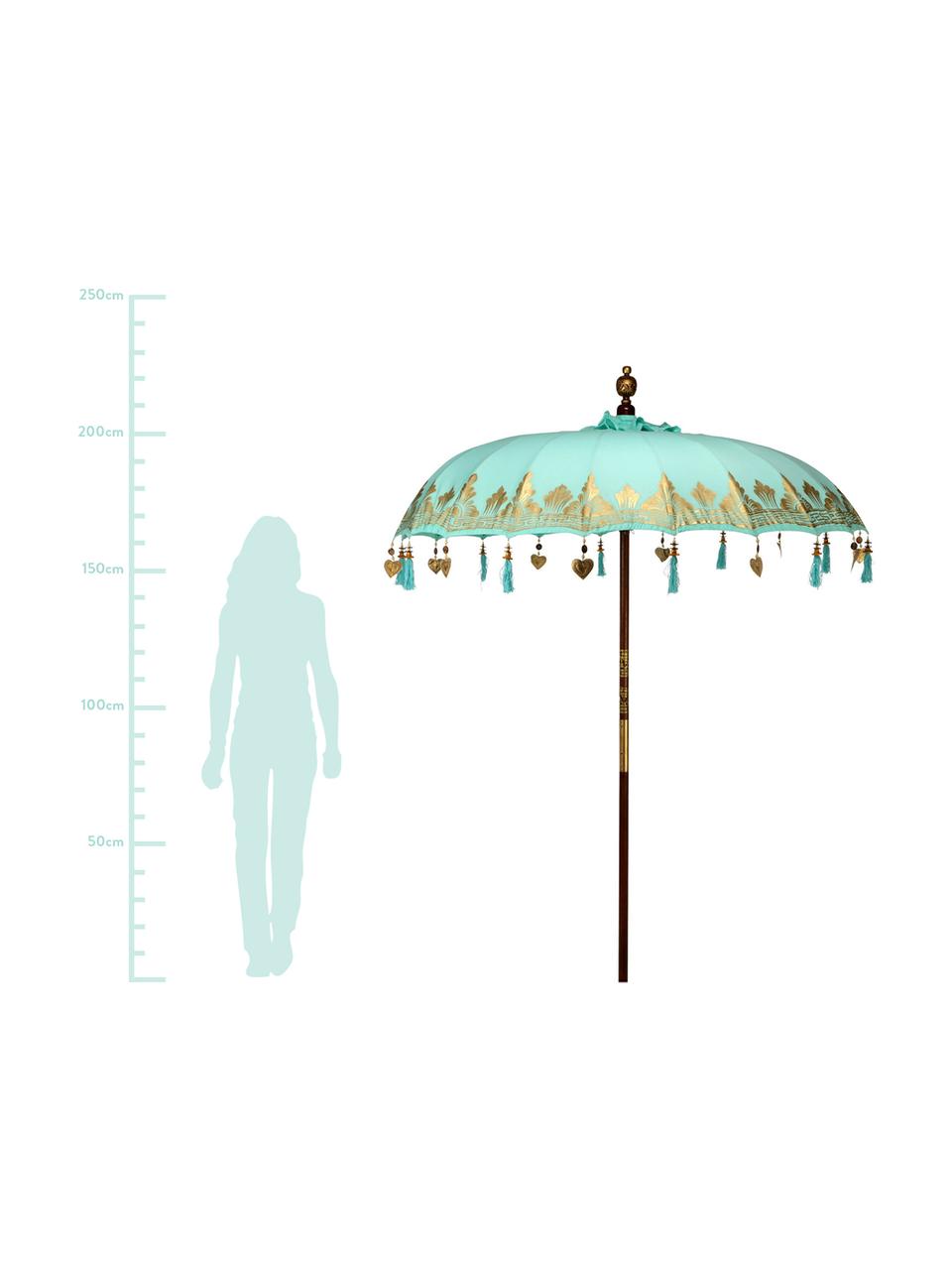 Parasol Oriental Lounge, Frame: fruithout met metalen det, Turquoise, goudkleurig, donkerbruin, Ø 180 x H 225 cm