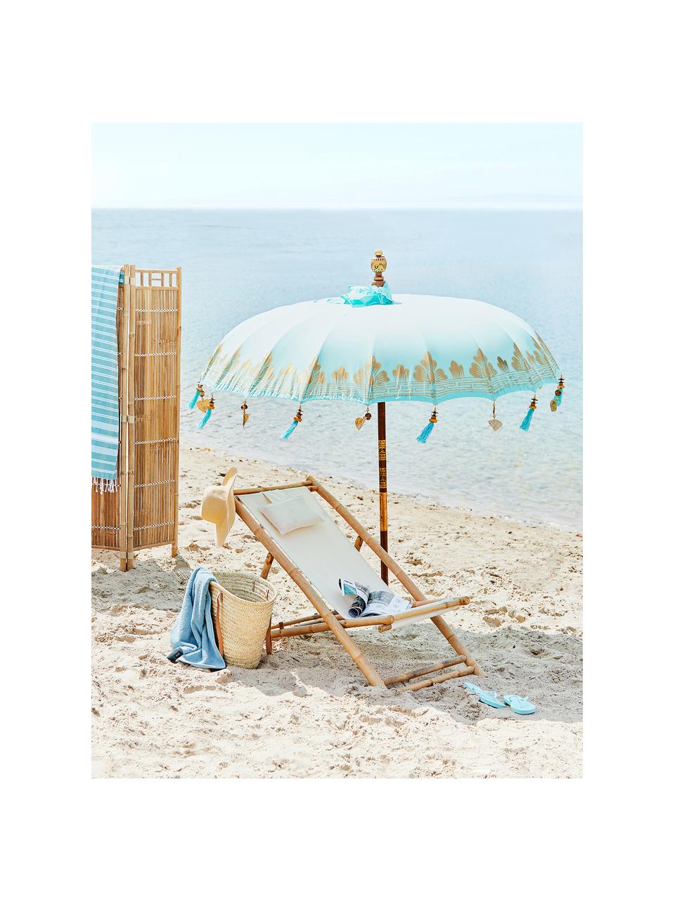 Parasol Oriental Lounge, Frame: fruithout met metalen det, Turquoise, goudkleurig, donkerbruin, Ø 180 x H 225 cm