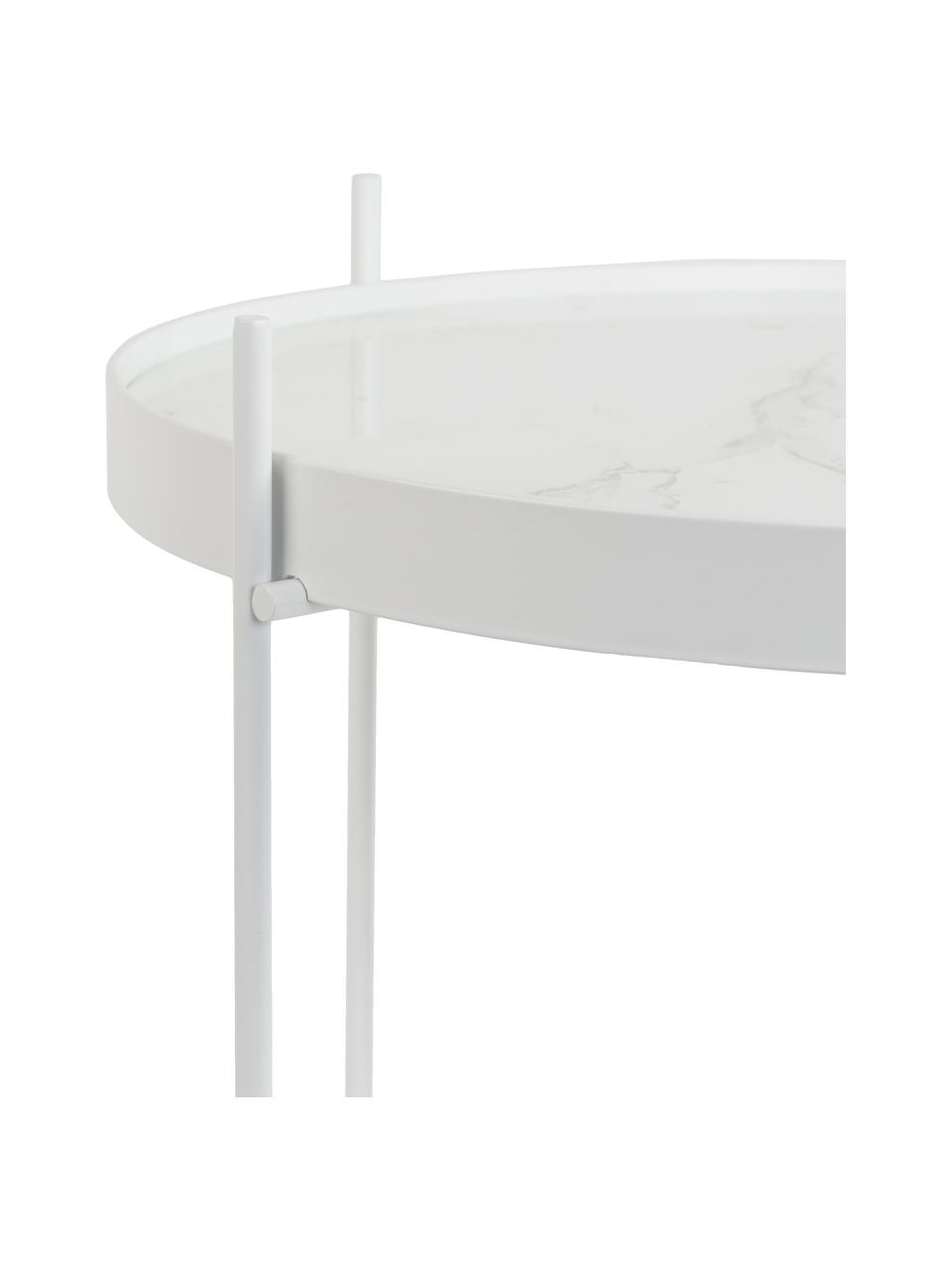 Mesa auxiliar Cupid, tablero de cristal en aspecto mármol, Estructura: hierro con pintura en pol, Tablero: vidrio laminado con efect, Blanco, Ø 43 x Al 45 cm